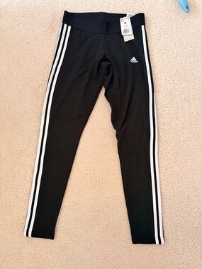 Adidas black leggings with white stripes